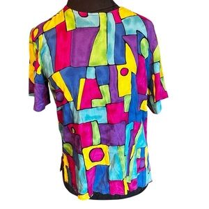 Vintage Willow Ridge 1980 Geometric Colorful Short Sleeve Blouse